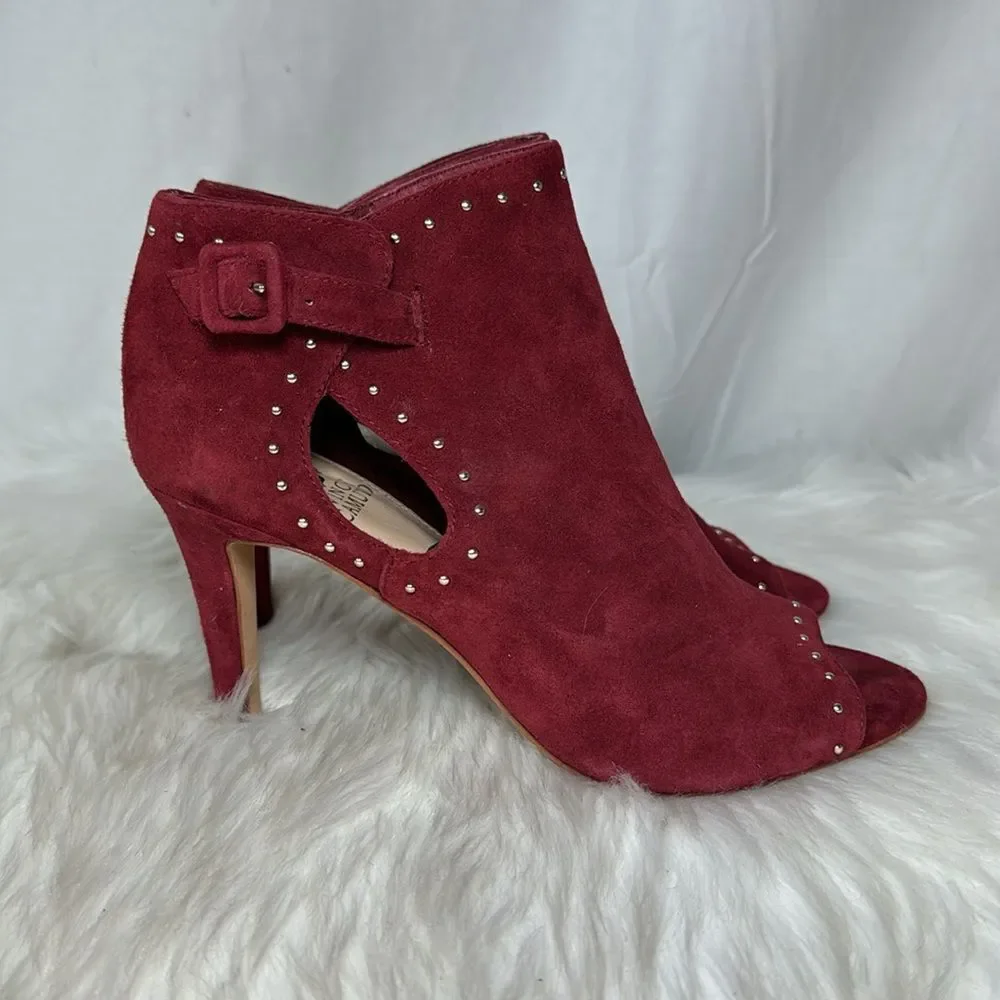 Vince Camuto Campbrel Red Suede Studded Trim Peep Toe Heels Sz‎ 8